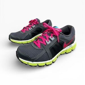 Nike Dual Fusion ST 2 Running Shies Sneakers Black Pink Lime 6.5 Youth